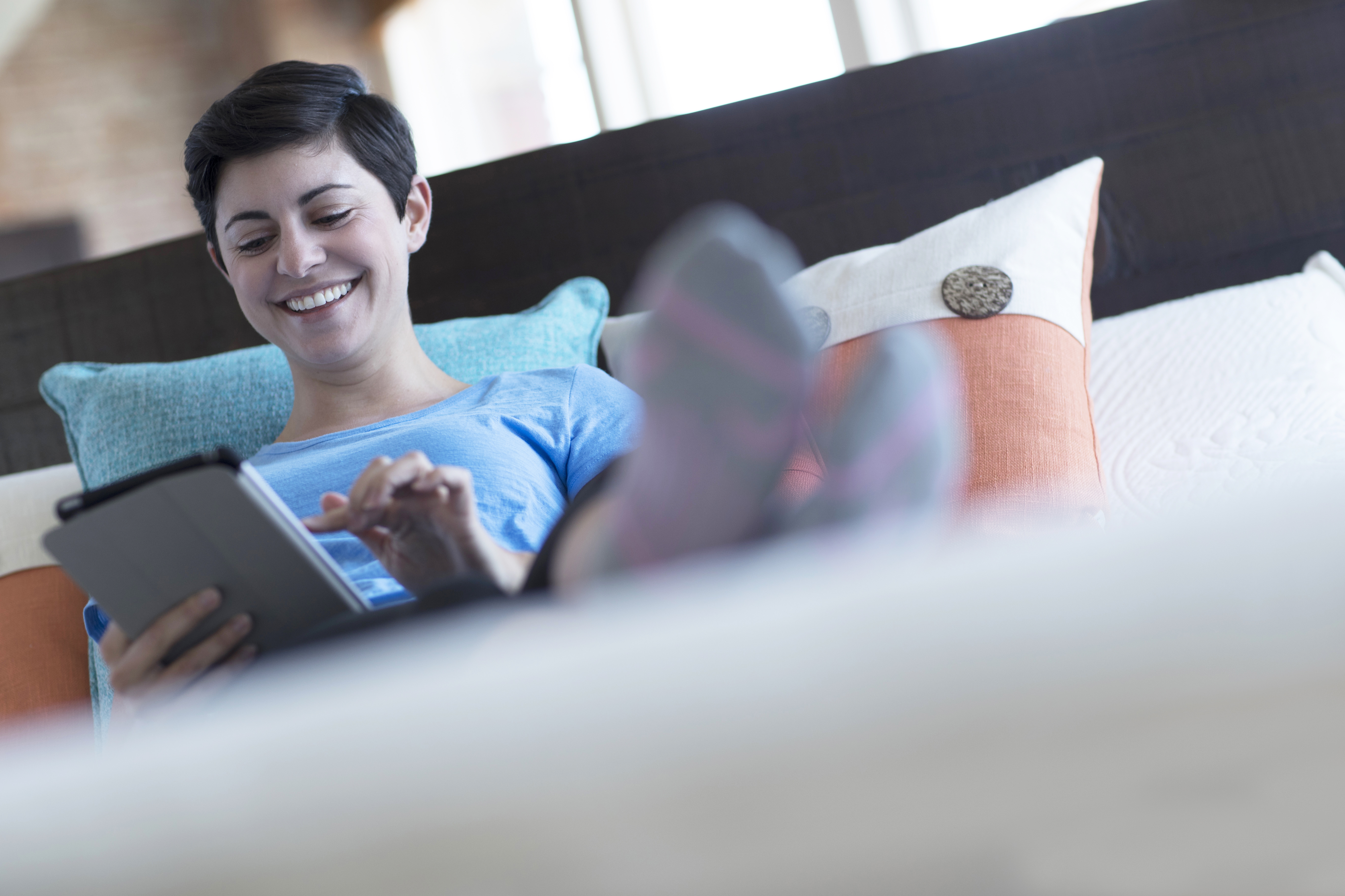 Reading reviews on a tablet